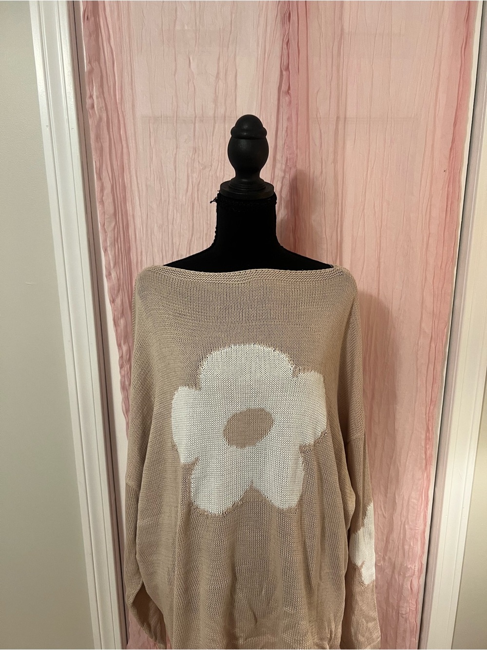 Beige Floral Knit Sweater - Casual Women’s Pullover